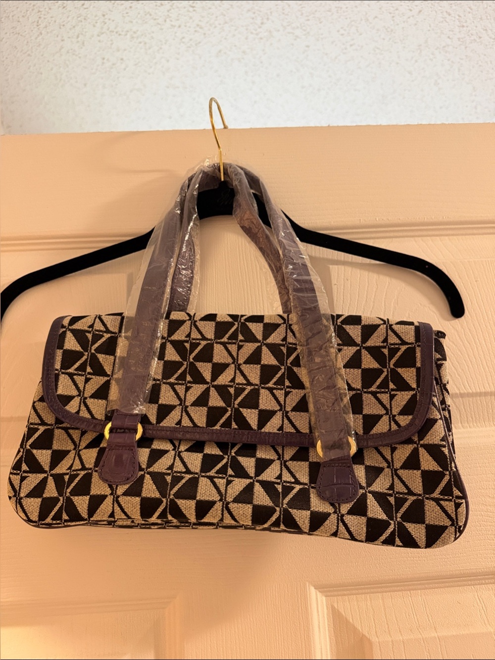 Maxx New York Brown and Cream Geometric Shoulder Bag